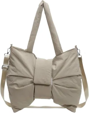 Trendy Bow-tie Shoulder Bag for Women Fashionable Purse Adjustable Hobo Crossbody Bag Nylon Adjustable Shopping Handbag