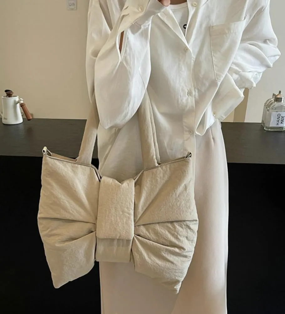 Trendy Bow-tie Shoulder Bag for Women Fashionable Purse Adjustable Hobo Crossbody Bag Nylon Adjustable Shopping Handbag