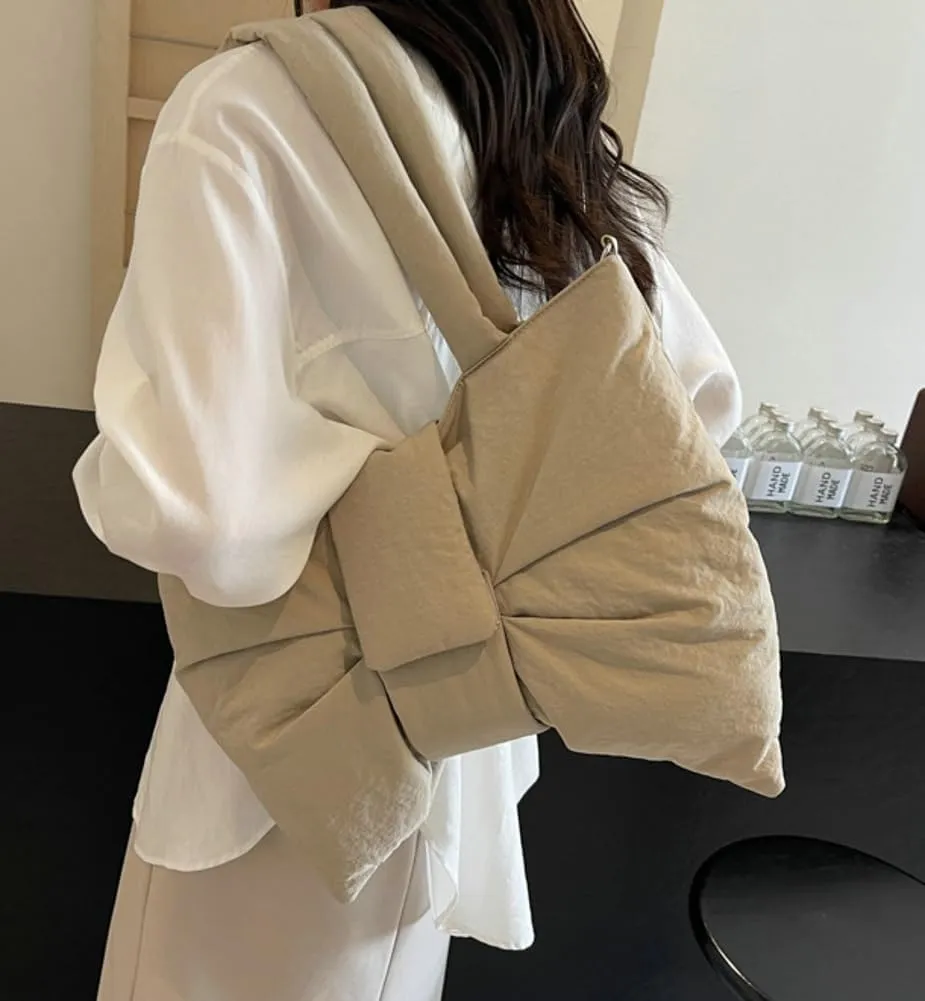 Trendy Bow-tie Shoulder Bag for Women Fashionable Purse Adjustable Hobo Crossbody Bag Nylon Adjustable Shopping Handbag