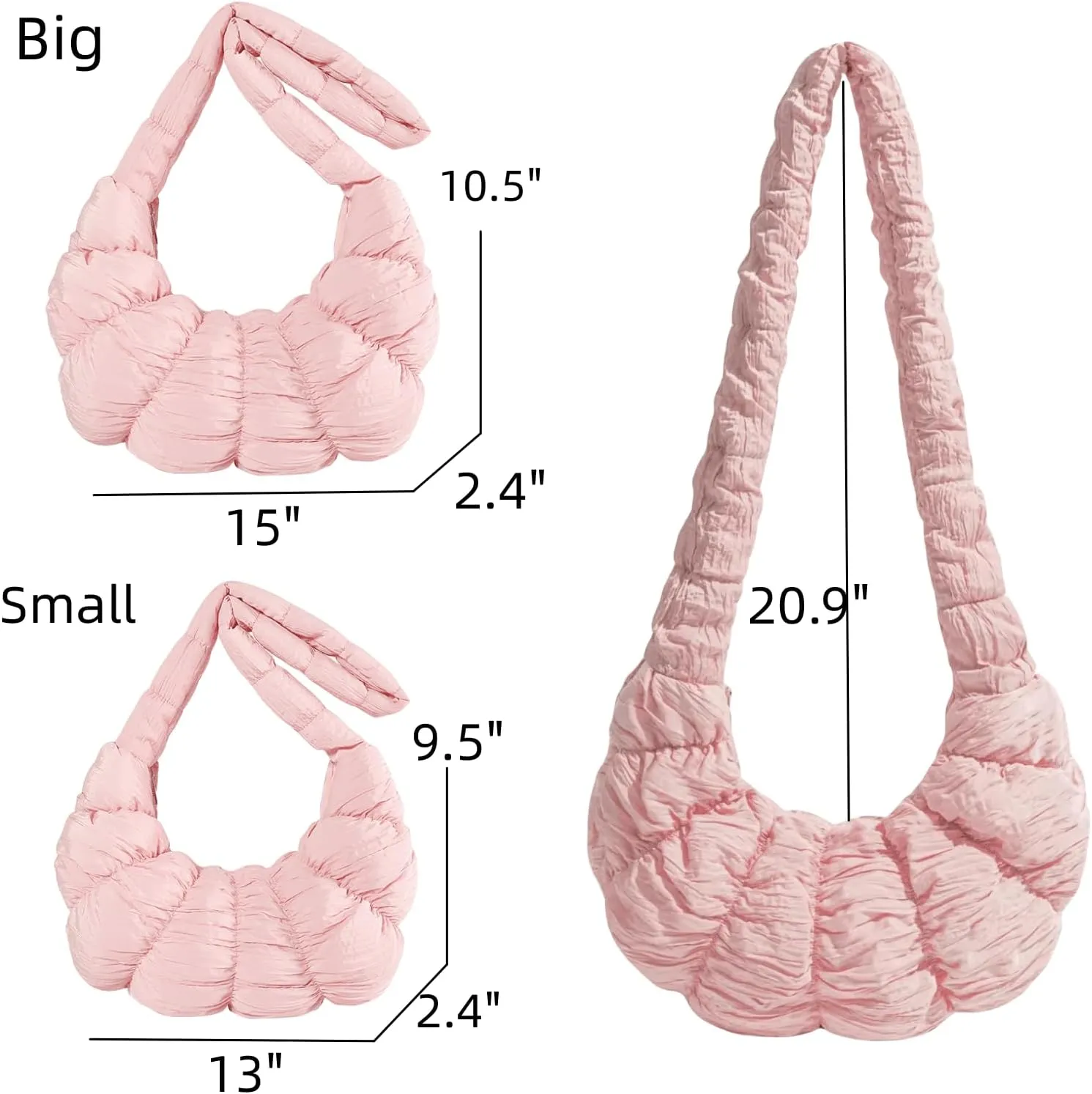 Trendy Croissant Quilted Shoulder Crossbody Bags for Women Large Ruched Nylon Hobos Handbags and Purses Lightweight
