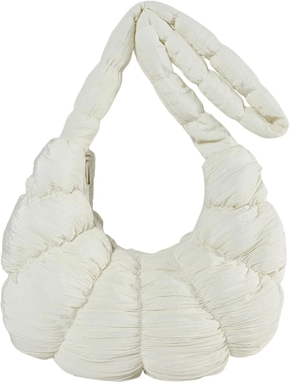 Trendy Croissant Quilted Shoulder Crossbody Bags for Women Large Ruched Nylon Hobos Handbags and Purses Lightweight