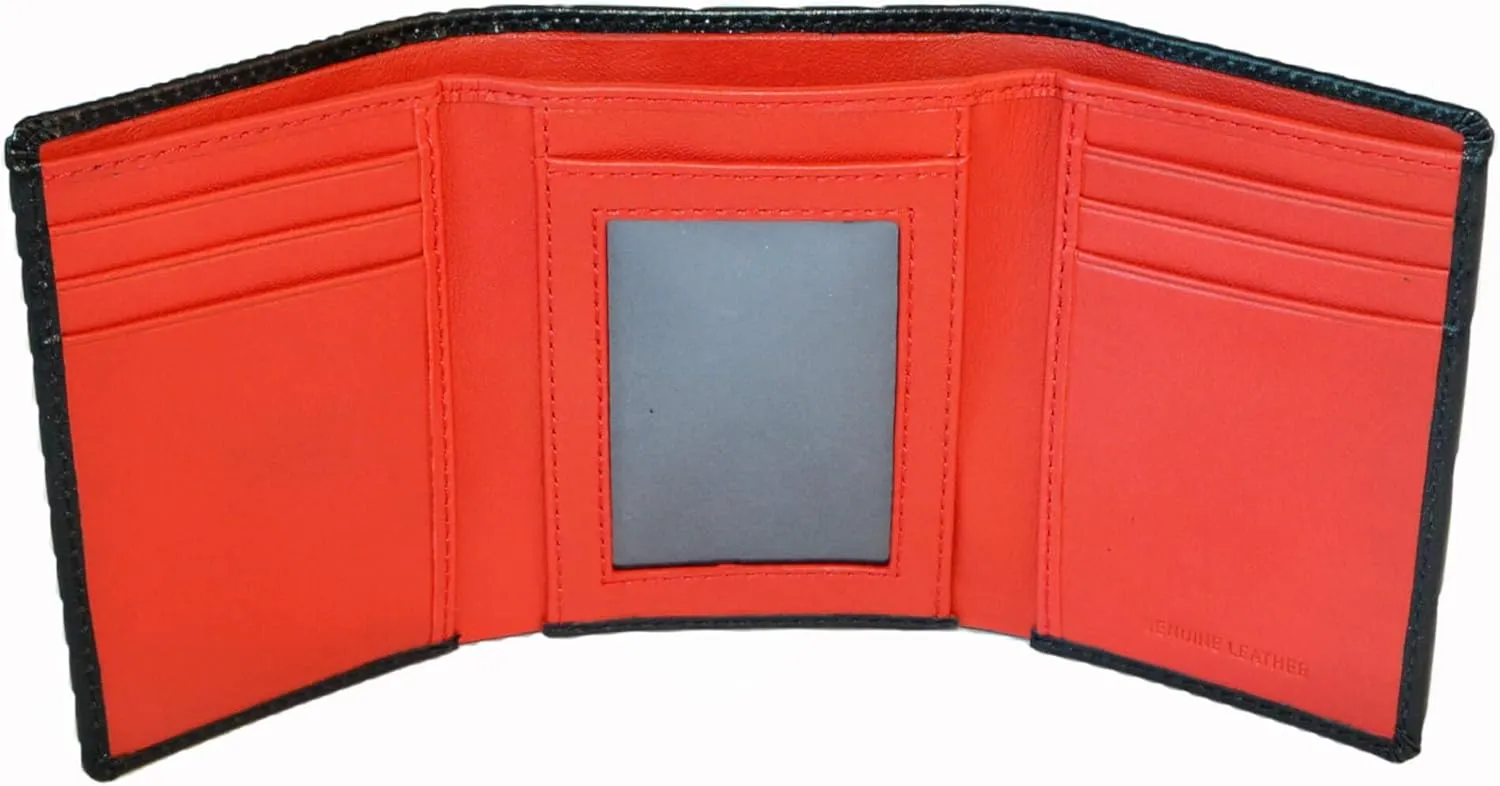 Trifold Premium Leather Wallet for Men with RFID Blocking (Black Red)