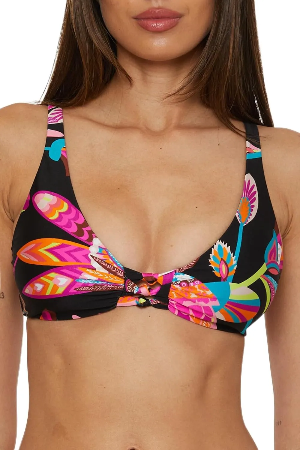 Trina Turk Women's Luminary Knot Halter Bikini Top, Floral Print, Adjustable, Tie Back, Swimwear Separates