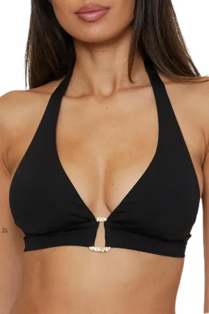 Trina Turk Women's Monaco Banded Halter Bikini Top, Adjustable, Tie Back, Swimwear Separates