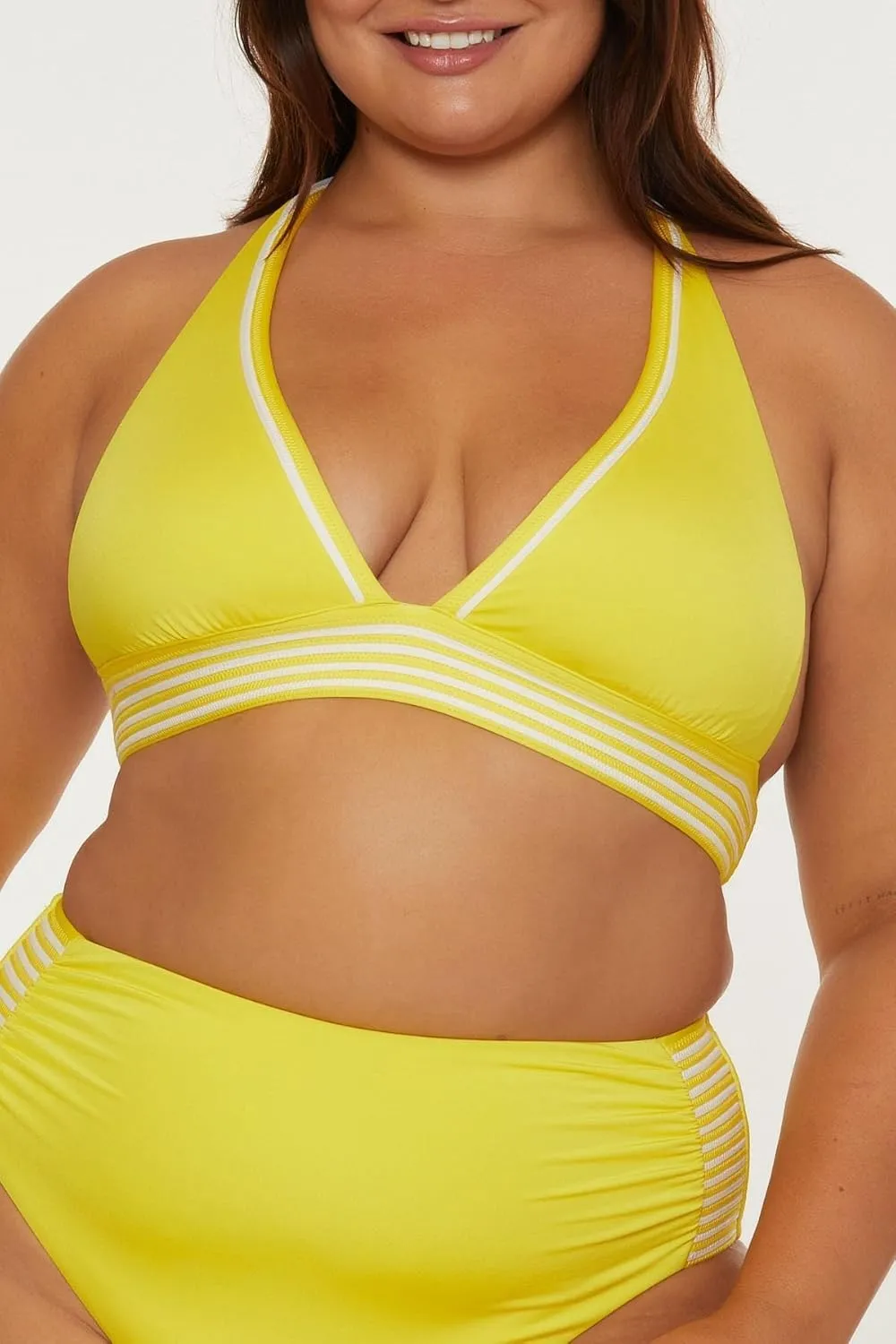 Trina Turk Women's Monaco Pleated Halter Bikini Top, Adjustable, Tie Back, Swimwear Separates