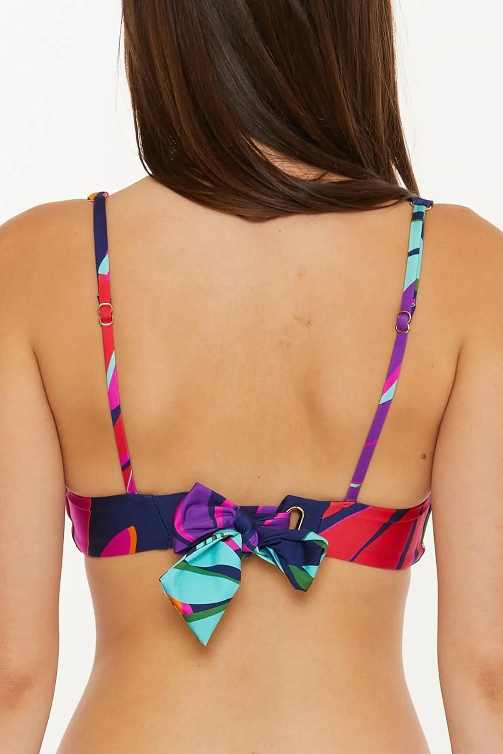 Trina Turk Women's Standard Wailea U-Wire Bikini Top, Tropical Print, Adjustable, Tie Back, Swimwear Separates