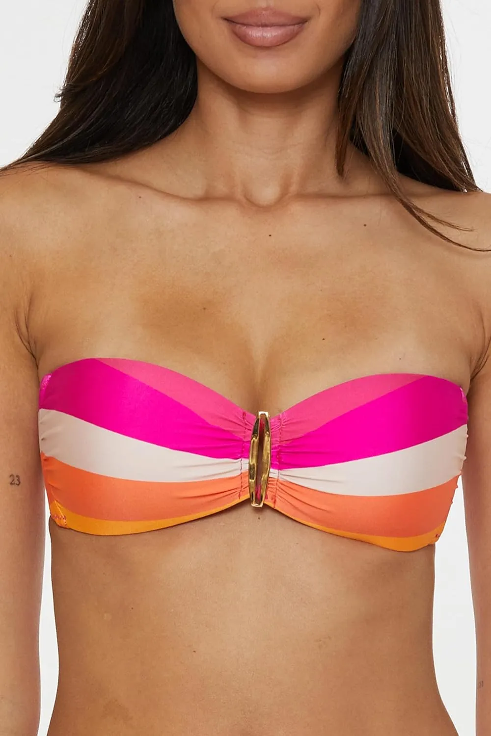 Trina Turk Women's Sunburst Bandeau Bikini Top, Adjustable, Tie Back, Swimwear Separates