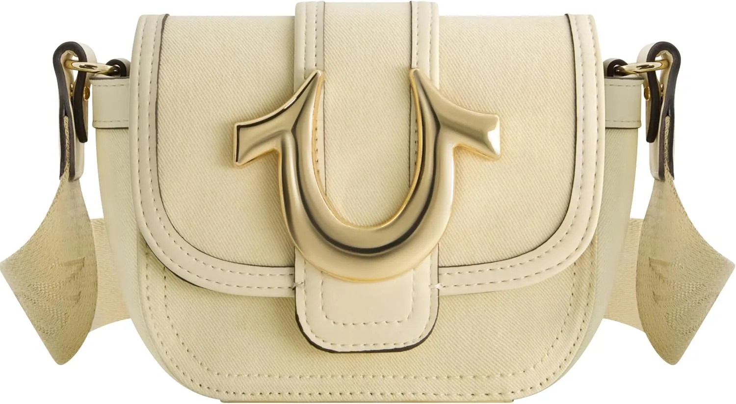 True Religion Crossbody Bag, Women's Faux Leather Mini Handbag with Adjustable Shoulder Strap, Beige