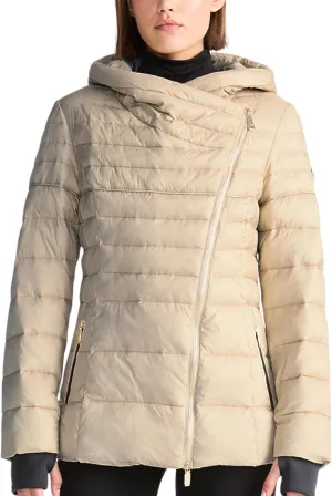 TUMI Women's Asymmetrical Zip Cowl Neck Quilted Midweight Puffer Coat with PrimaLoft Fill - Nylon Puffer Coat