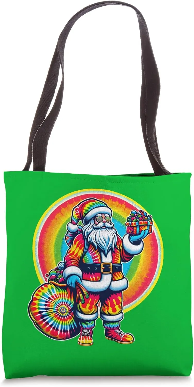 Tye Dye Style Christmas Santa Clause Groovy 60's Vintage Tote Bag