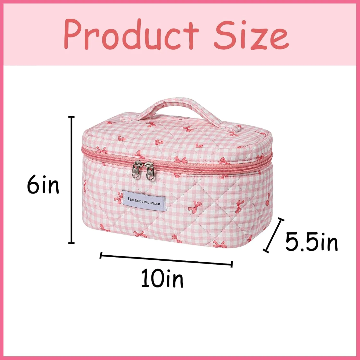 uekeboag Large Travel Quilted Makeup Bag for Women, Floral Cotton Cosmetic Bag, Coquette Aesthetic Floral Toiletry Organizer Bag