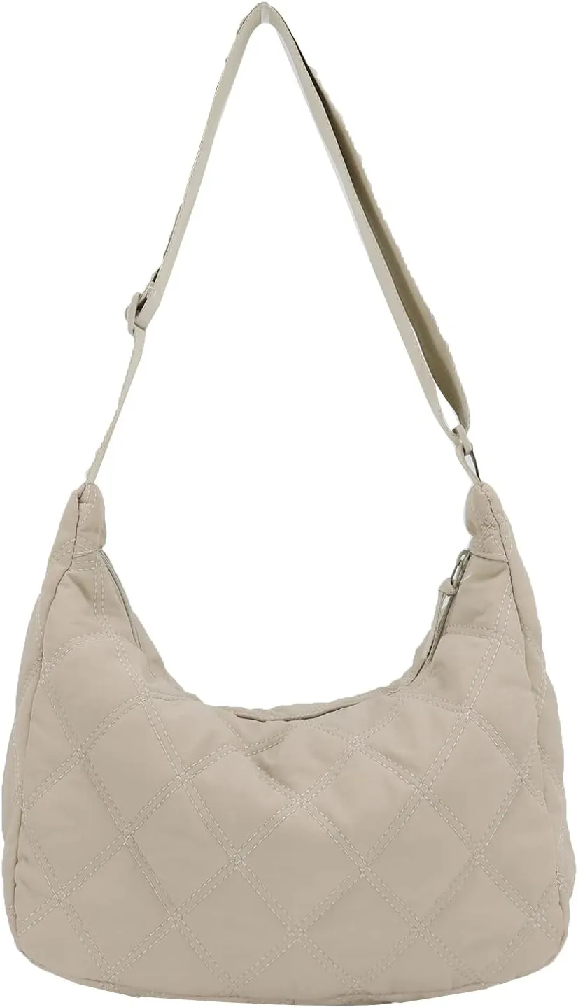 UERRUAM Puffer Tote Bag for Women Quilted Crossbody Bag Crescent Nylon Shoulder Bag Hobo Bag with Zipper