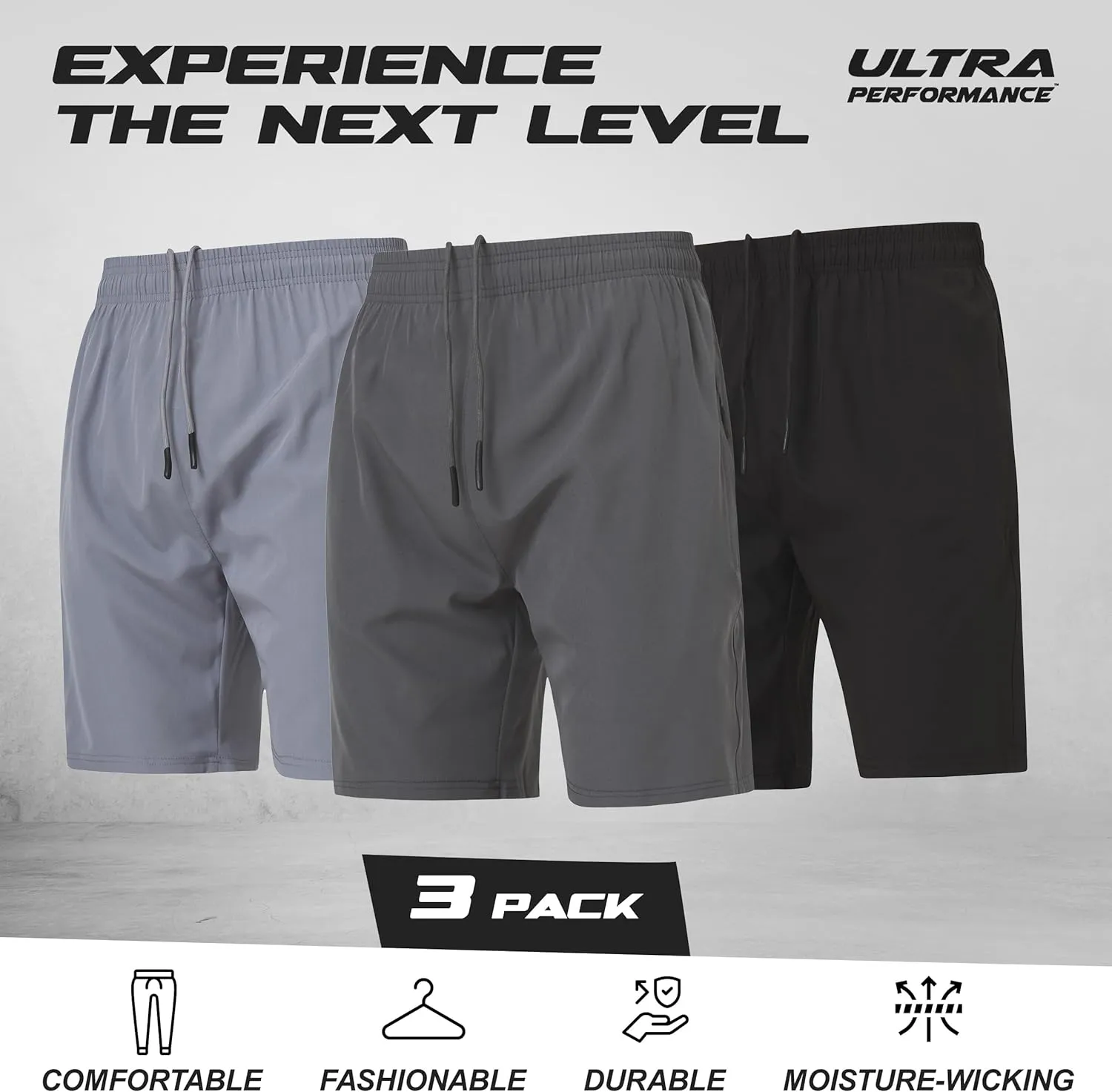 Ultra Performance Gym Shorts Men 3 Pack Mens Nylon Stretch Athletic Running Shorts for Men with Zipper Pockets 6 “ Inseam