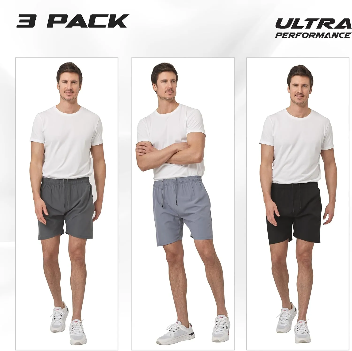 Ultra Performance Gym Shorts Men 3 Pack Mens Nylon Stretch Athletic Running Shorts for Men with Zipper Pockets 6 “ Inseam