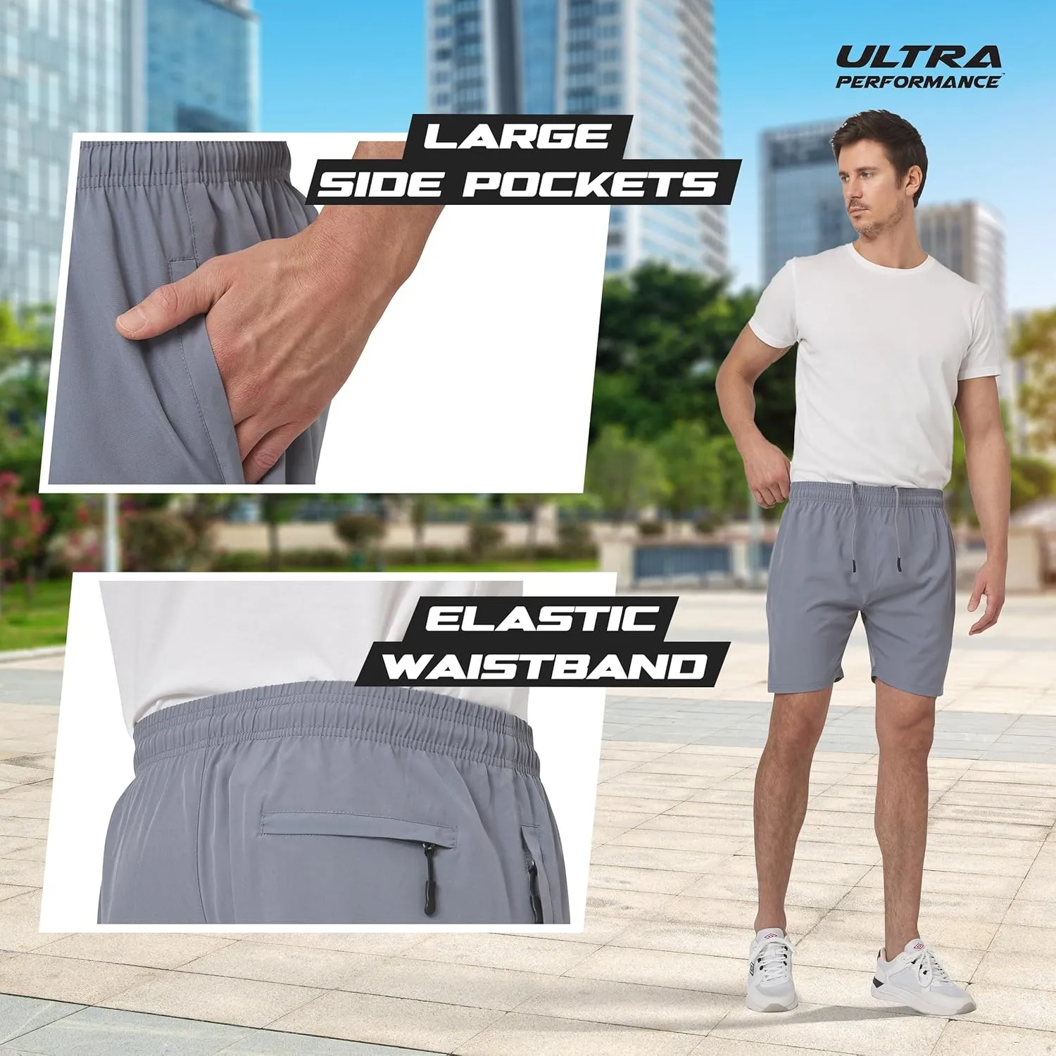Ultra Performance Gym Shorts Men 3 Pack Mens Nylon Stretch Athletic Running Shorts for Men with Zipper Pockets 6 “ Inseam