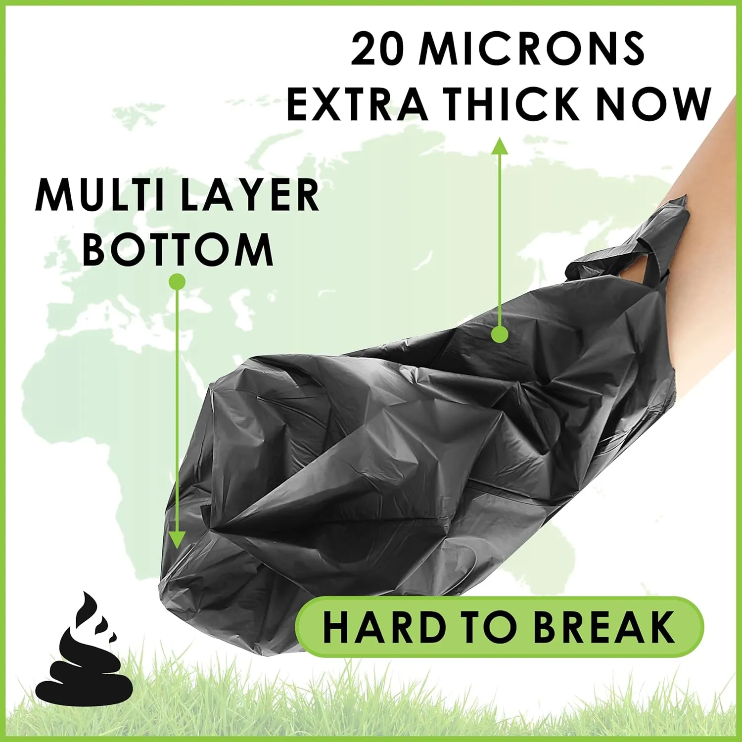 Ultra Thick RockRhino Dog Poop Bags - ECO Heavy Duty, Multi-Layer Bottom, 0% Plastic, 100% Home Compostable, Mint-Scented, Easy Open Tie Handles, Glove-Like Fit - 216 Bags