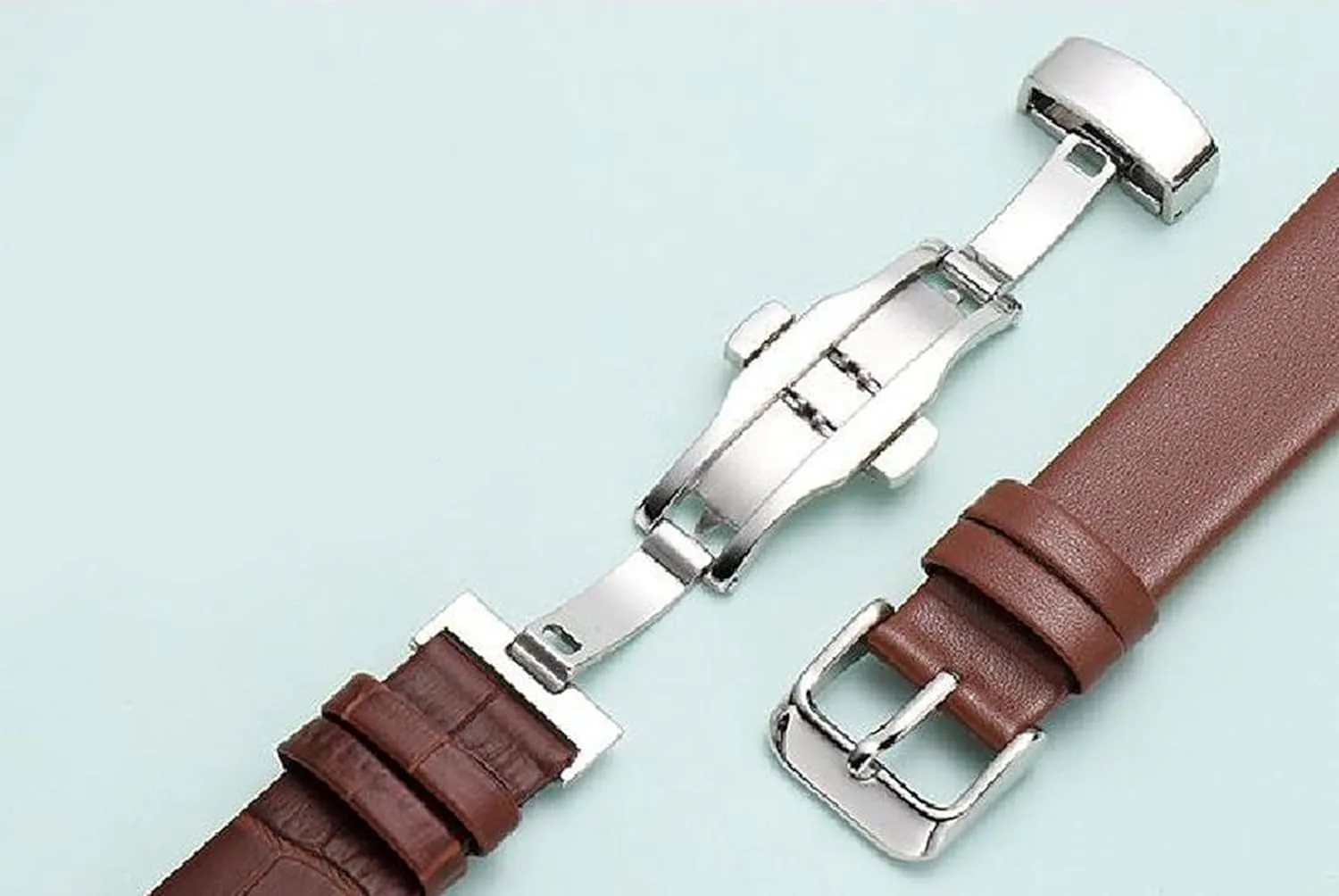 Ultra-Thin Leather Watch Strap with Butterfly Clasp 12-24mm