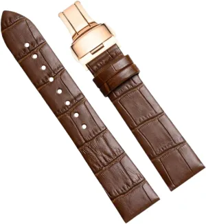 Ultra-Thin Leather Watch Strap with Butterfly Clasp 12-24mm