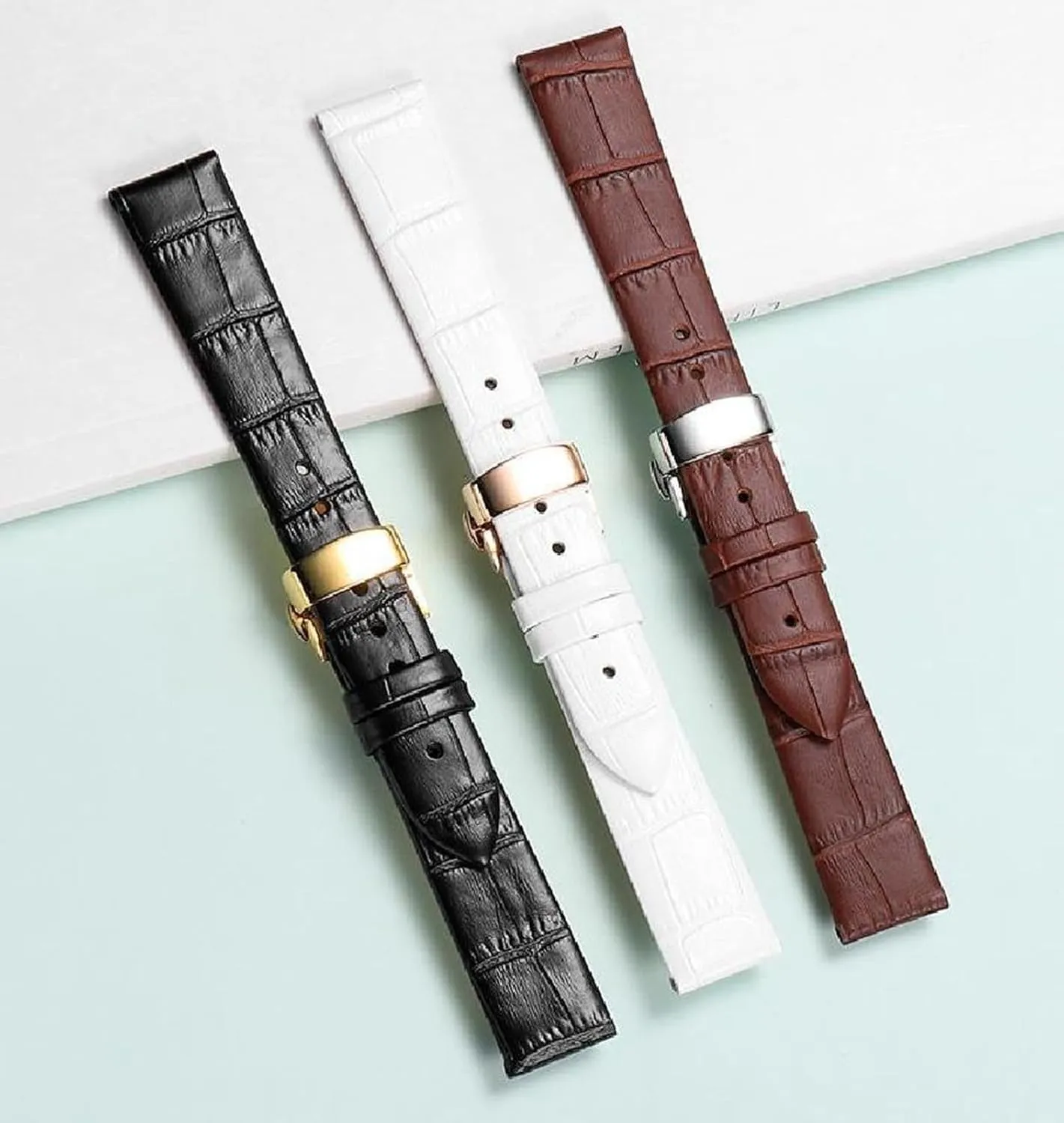 Ultra-Thin Leather Watch Strap with Butterfly Clasp 12-24mm