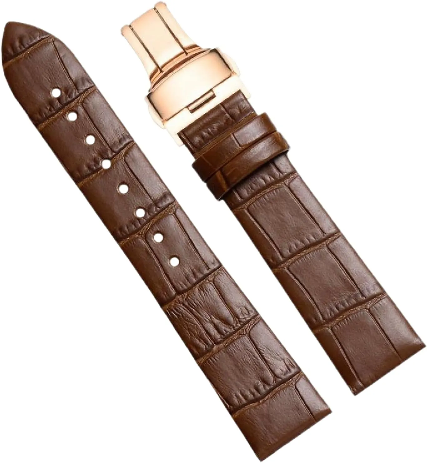 Ultra-Thin Leather Watch Strap with Butterfly Clasp 12-24mm