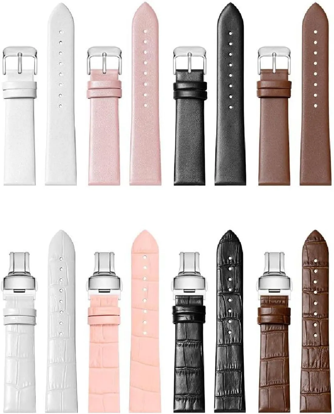 Ultra-Thin Leather Watch Strap with Butterfly Clasp 12-24mm