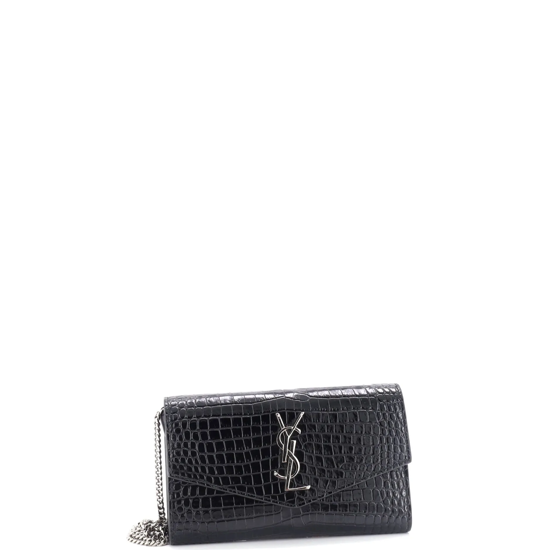 Uptown Chain Wallet Crocodile Embossed Leather