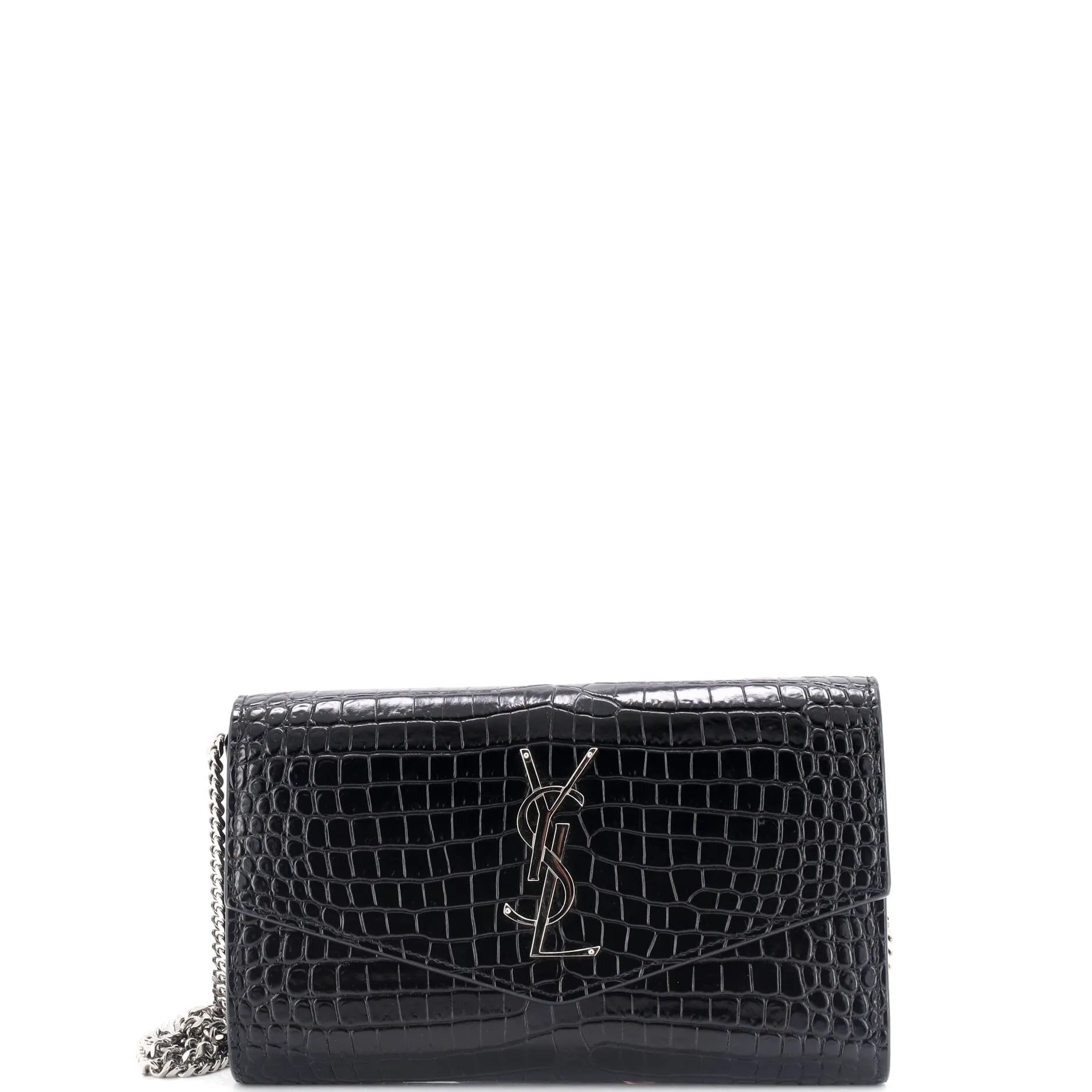 Uptown Chain Wallet Crocodile Embossed Leather