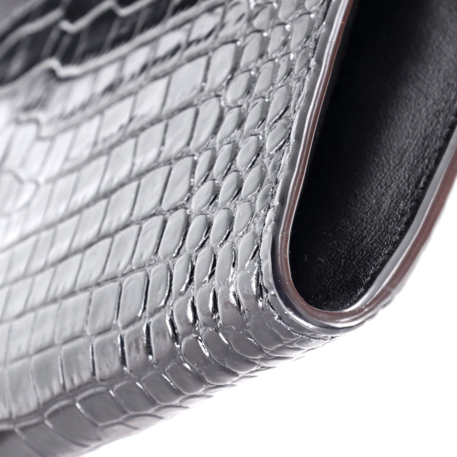 Uptown Chain Wallet Crocodile Embossed Leather