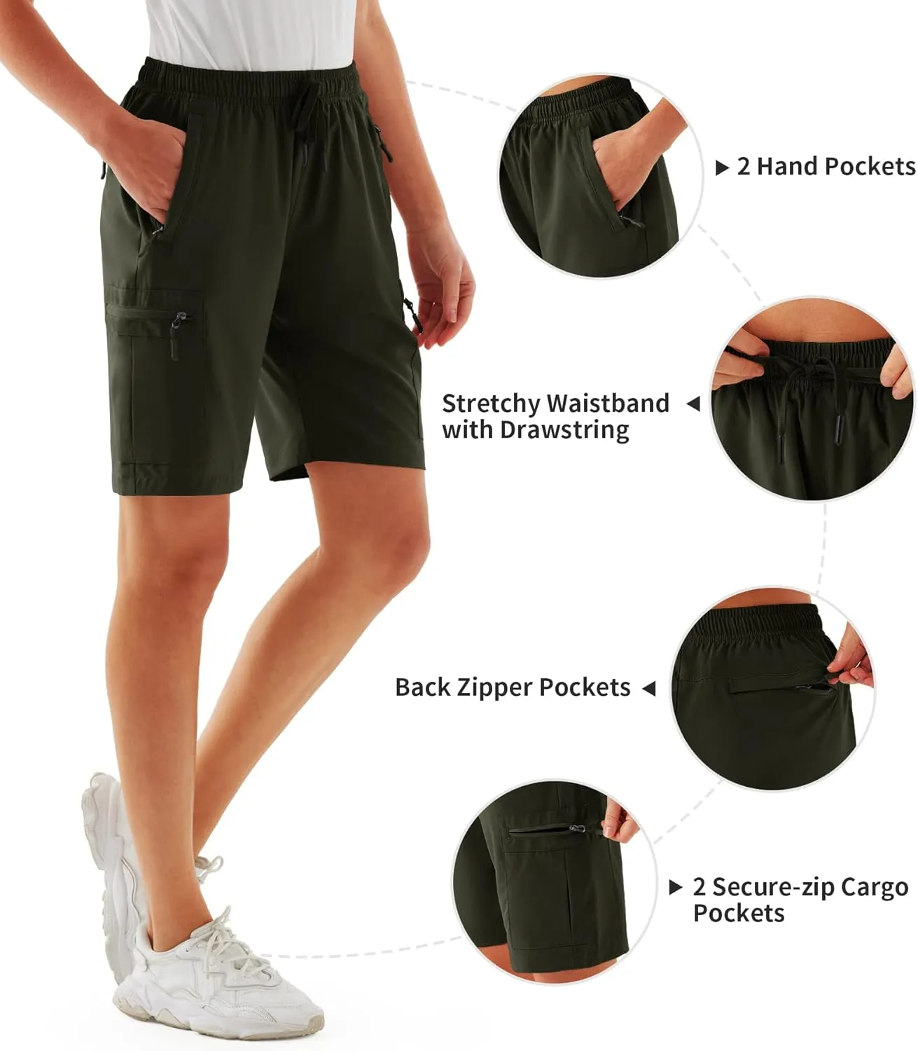 URBEST Women's Hiking Cargo Shorts Quick Dry Lightweight Summer Shorts for Women Outdoor Travel Golf Active