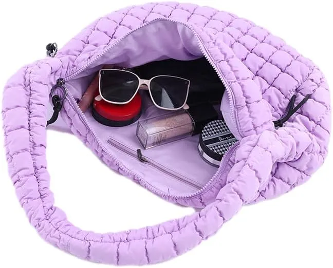 VAKAER Puffer Tote Bag for Women Quilted Crossbody Large Hobo Carryall Lightweight Padded Shoulder Bag for Travel Work