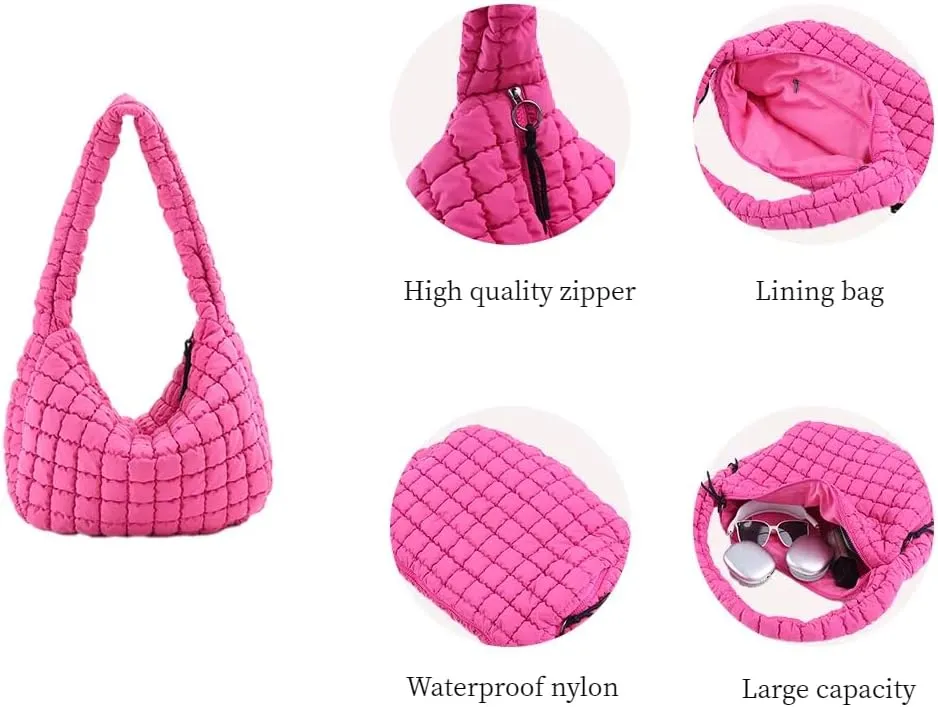 VAKAER Puffer Tote Bag for Women Quilted Crossbody Large Hobo Carryall Lightweight Padded Shoulder Bag for Travel Work