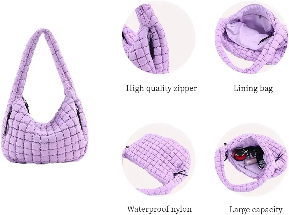 VAKAER Puffer Tote Bag for Women Quilted Crossbody Large Hobo Carryall Lightweight Padded Shoulder Bag for Travel Work