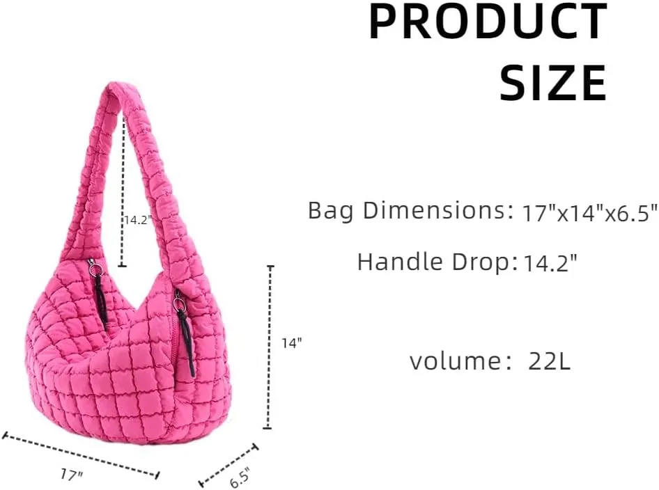 VAKAER Puffer Tote Bag for Women Quilted Crossbody Large Hobo Carryall Lightweight Padded Shoulder Bag for Travel Work
