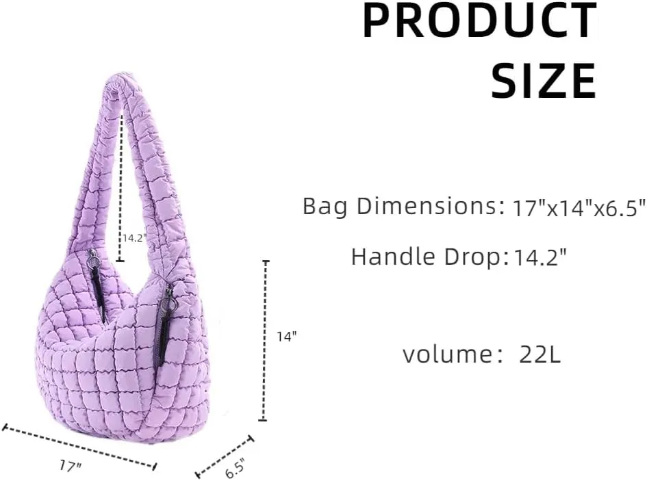 VAKAER Puffer Tote Bag for Women Quilted Crossbody Large Hobo Carryall Lightweight Padded Shoulder Bag for Travel Work