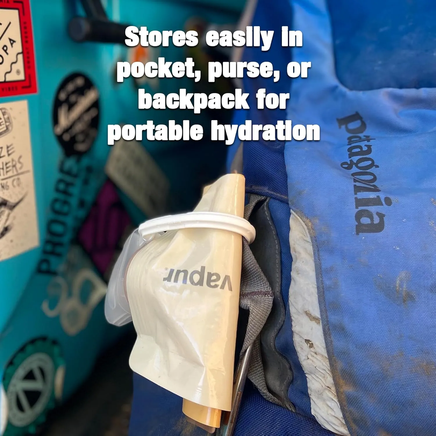 Vapur Collapsible Water Bottle With Carabiner, Compact Bottle Folds Flat For Hydration On The Go, Ideal for Traveling, Hiking or Camping, 34 Ounce, Blue Steel, Pack of 1