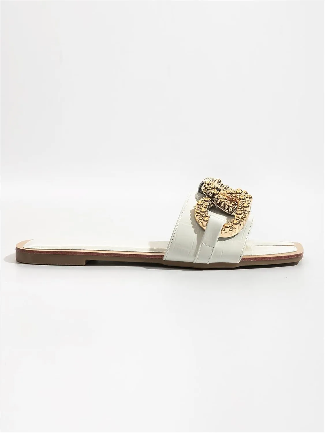 Verdusa Women's Square Toe Sandals Buckle Flats Slip On Outdoor Slides