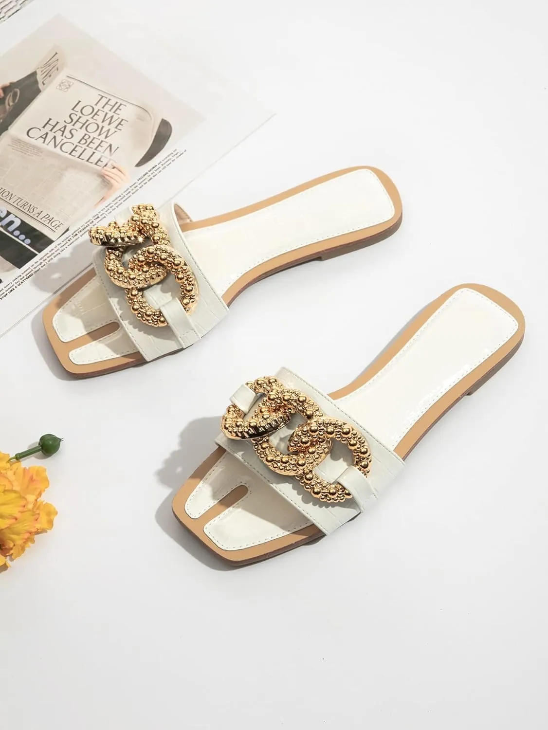 Verdusa Women's Square Toe Sandals Buckle Flats Slip On Outdoor Slides