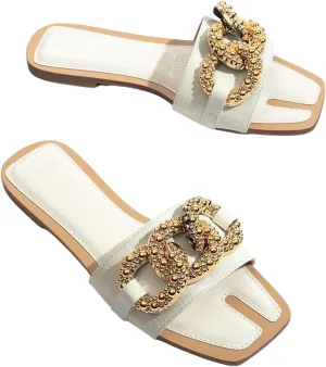 Verdusa Women's Square Toe Sandals Buckle Flats Slip On Outdoor Slides