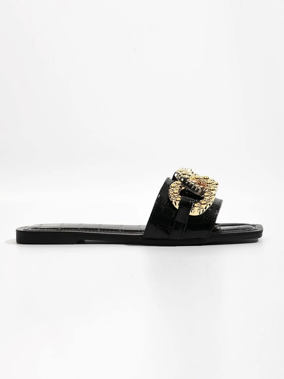 Verdusa Women's Square Toe Sandals Buckle Flats Slip On Outdoor Slides