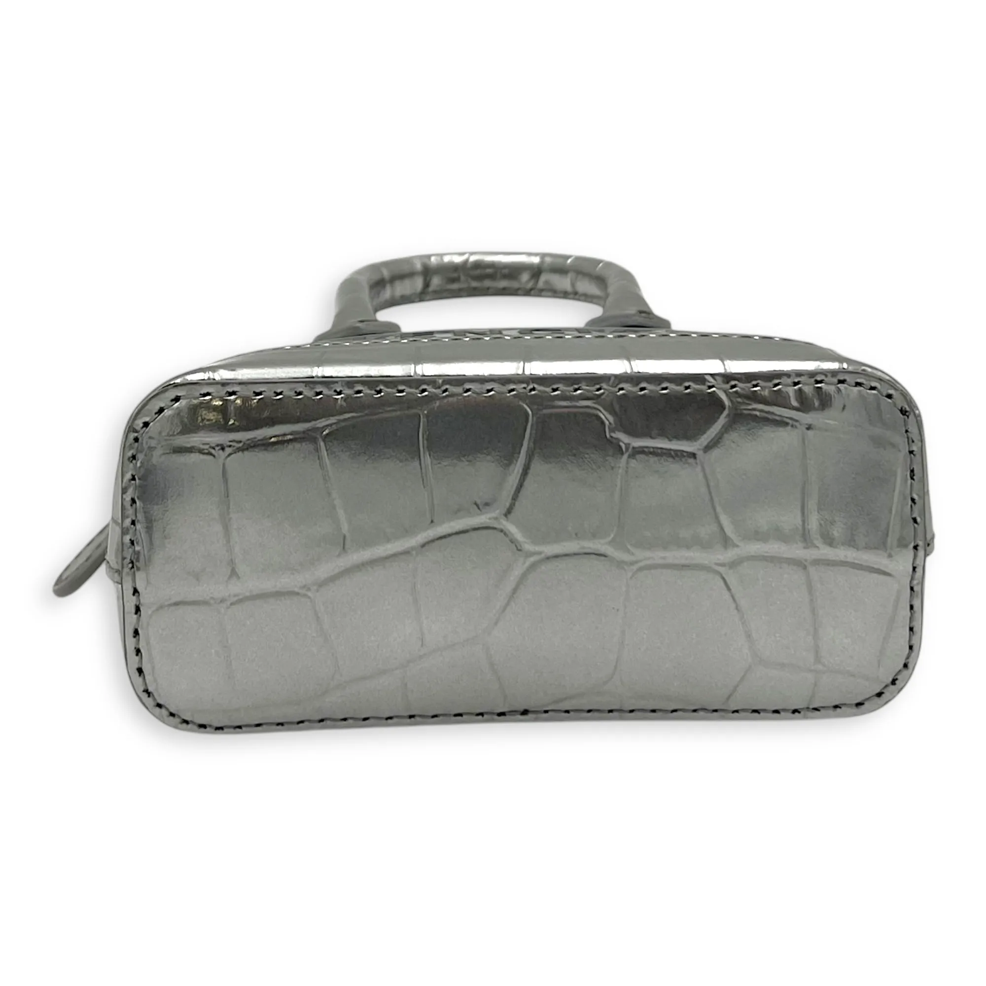 Ville Micro Silver Top Handle Bag in Crocodile Embossed Calfskin, Silver hardware