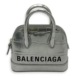 Ville Micro Silver Top Handle Bag in Crocodile Embossed Calfskin, Silver hardware