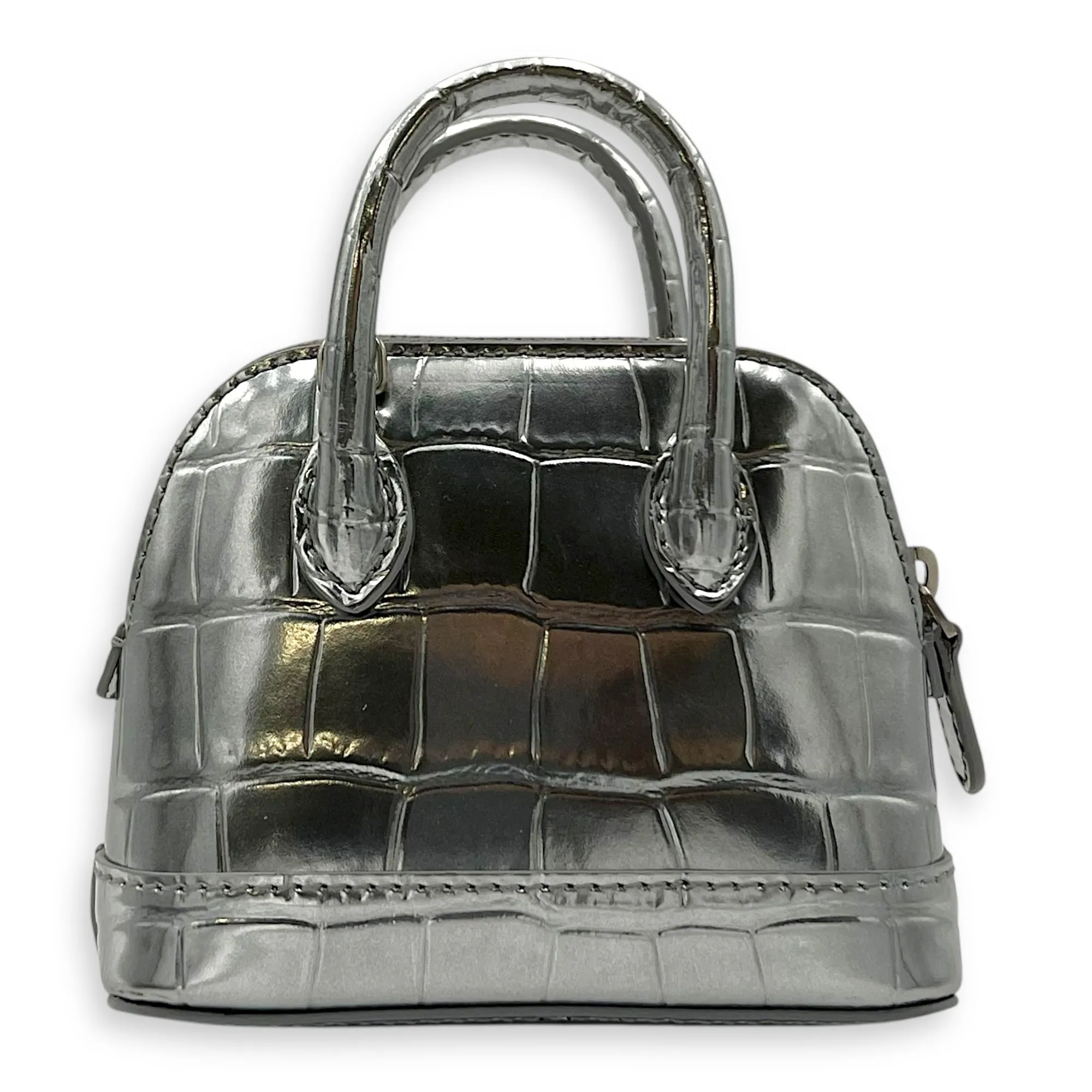 Ville Micro Silver Top Handle Bag in Crocodile Embossed Calfskin, Silver hardware