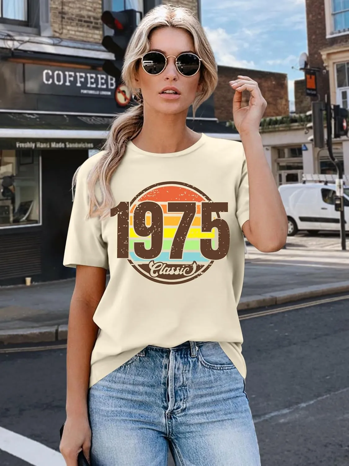 Vintage 1975 Classic Print T-Shirt Retro 50th Birthday Gift Shirt 50rd for Women Letter Print Birthday Party Casual Tee Tops