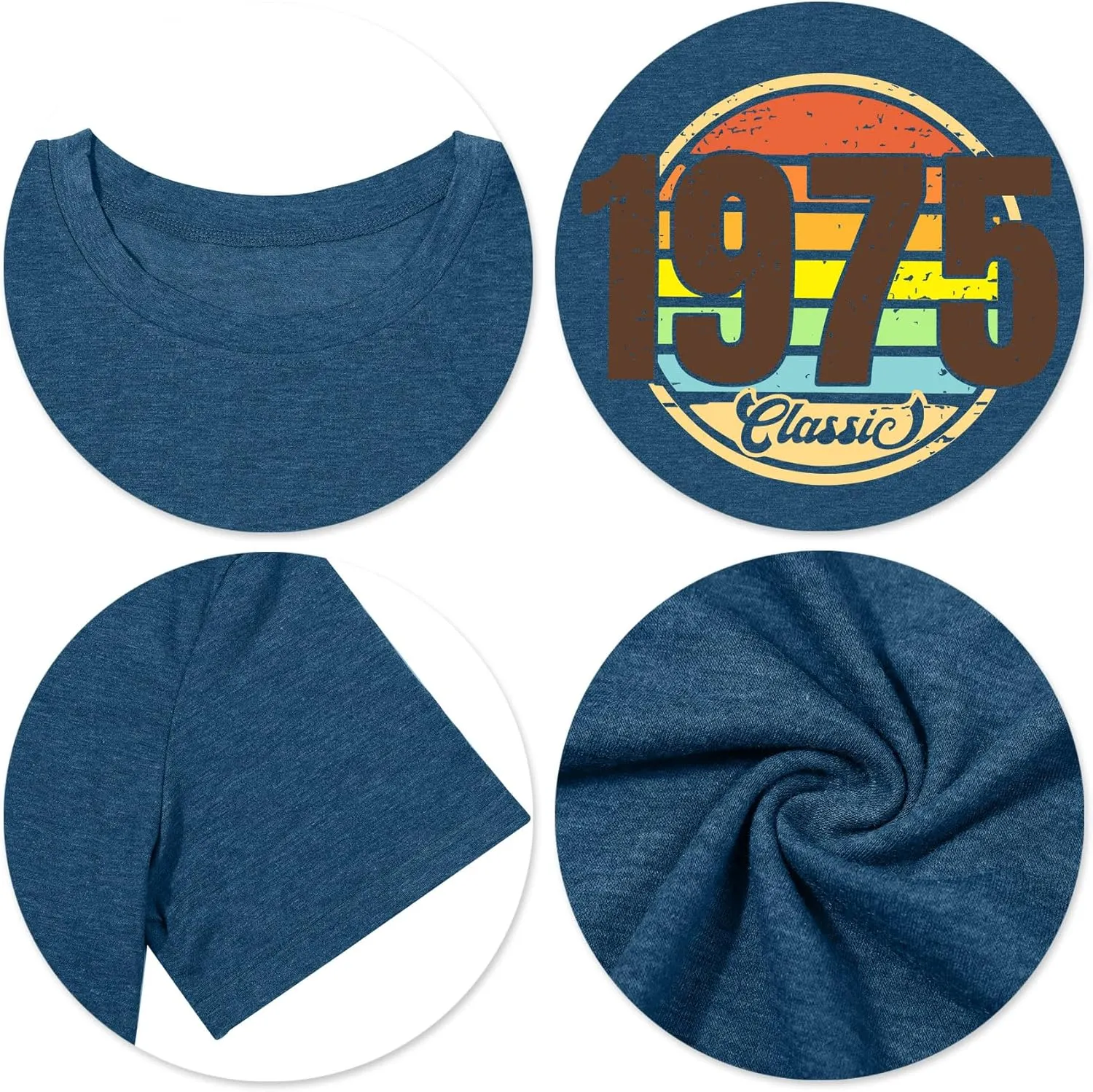 Vintage 1975 Classic Print T-Shirt Retro 50th Birthday Gift Shirt 50rd for Women Letter Print Birthday Party Casual Tee Tops