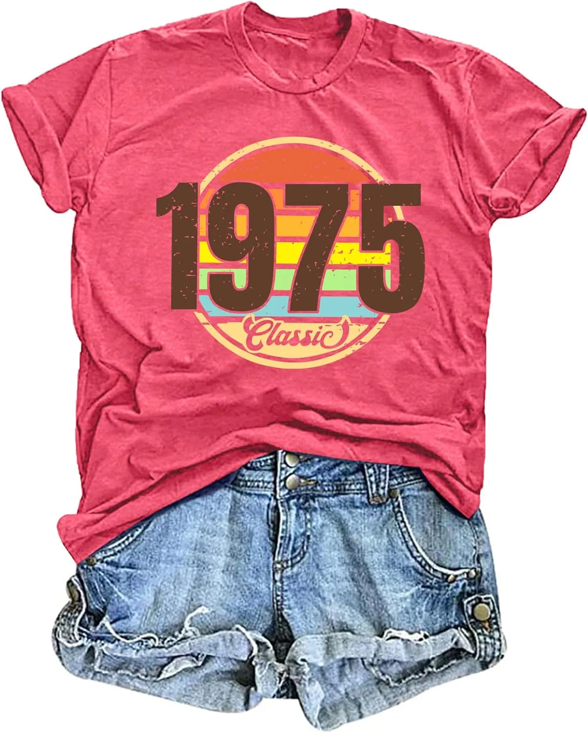 Vintage 1975 Classic Print T-Shirt Retro 50th Birthday Gift Shirt 50rd for Women Letter Print Birthday Party Casual Tee Tops