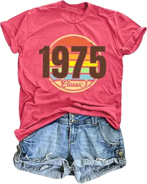 Vintage 1975 Classic Print T-Shirt Retro 50th Birthday Gift Shirt 50rd for Women Letter Print Birthday Party Casual Tee Tops