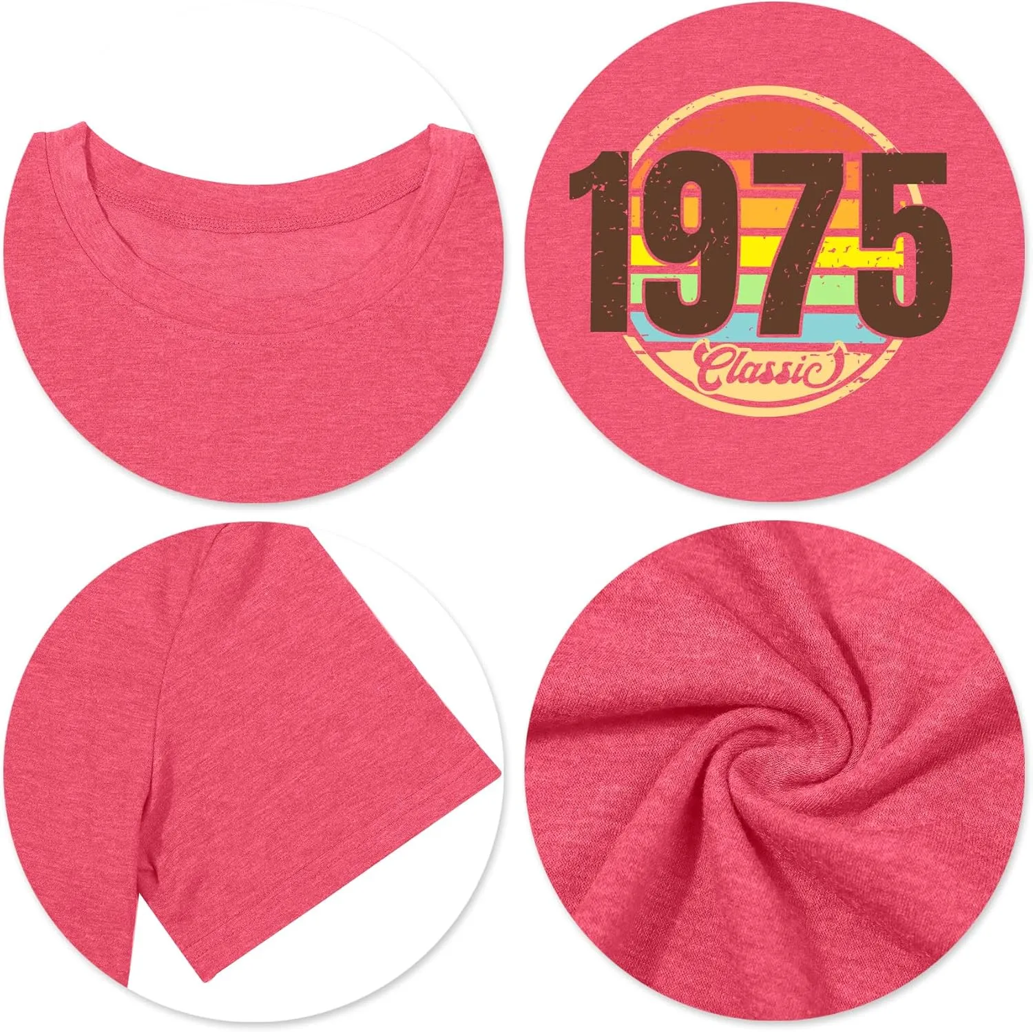 Vintage 1975 Classic Print T-Shirt Retro 50th Birthday Gift Shirt 50rd for Women Letter Print Birthday Party Casual Tee Tops