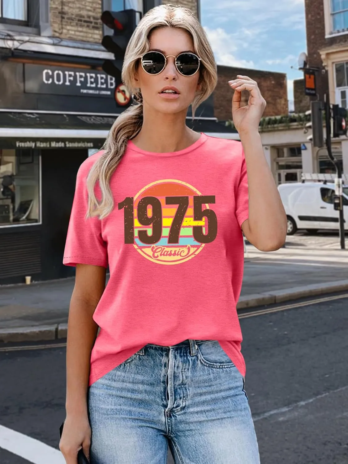 Vintage 1975 Classic Print T-Shirt Retro 50th Birthday Gift Shirt 50rd for Women Letter Print Birthday Party Casual Tee Tops