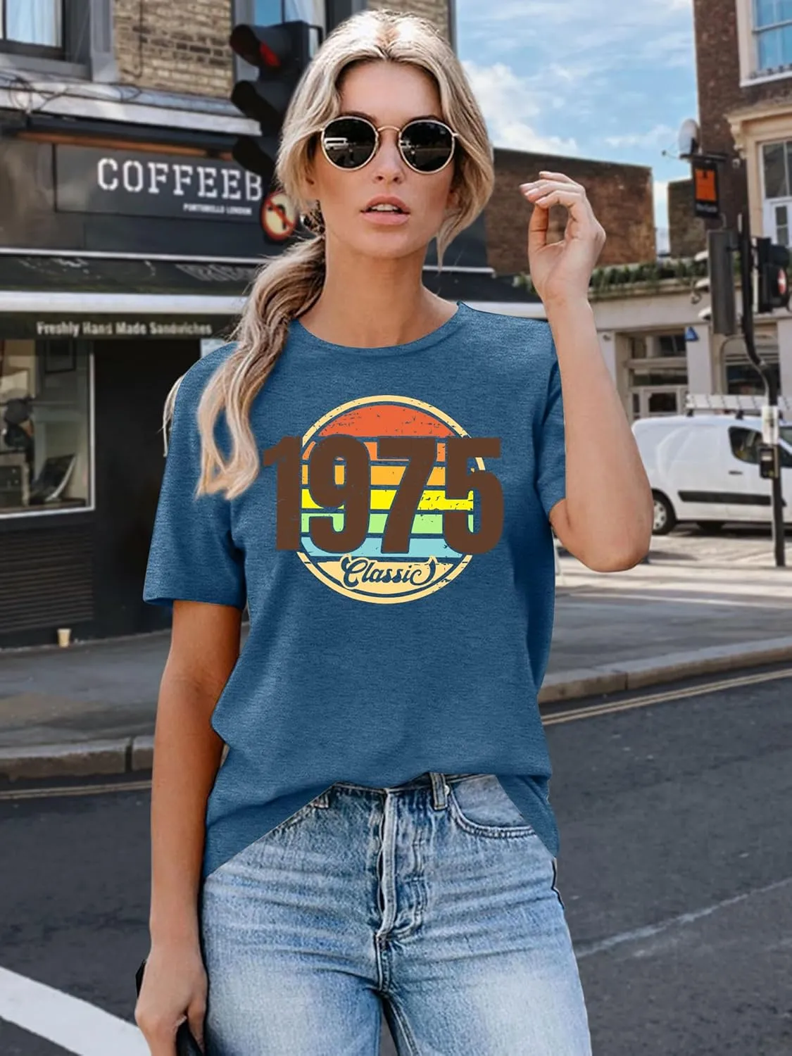 Vintage 1975 Classic Print T-Shirt Retro 50th Birthday Gift Shirt 50rd for Women Letter Print Birthday Party Casual Tee Tops