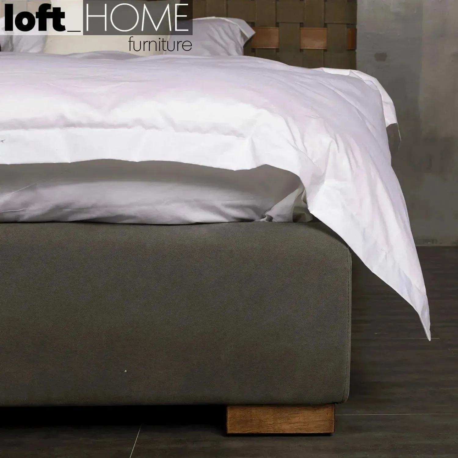 Vintage Canvas And Genuine Leather Bed Frame CANVASGREY